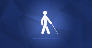 Símbolo da deficiência visual, em fundo azul.