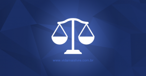 Ícone que representa a balança da justiça, em um fundo azul