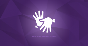 Ícone que representa Libras, em fundo roxo.