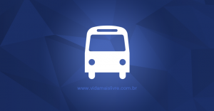 Ícone que representa um ônibus, em fundo azul.