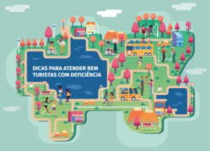 Capa do guia traz um desenho que representa um mapa ilustrado, com veículos, ruas, árvores e pessoas representados.