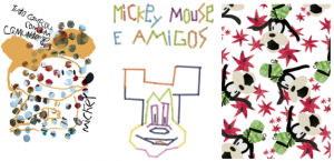 Exemplos de criações das campanha, com colagens que reproduzem o rosto dos personagens Mickey e Pateta